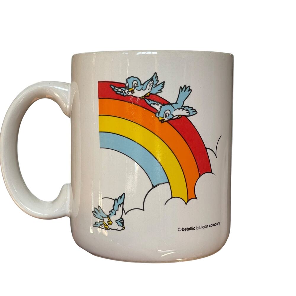 Vintage Rainbow Blue Bird Mug 1980s Betallic Balloon Co Coffee Cup Pride